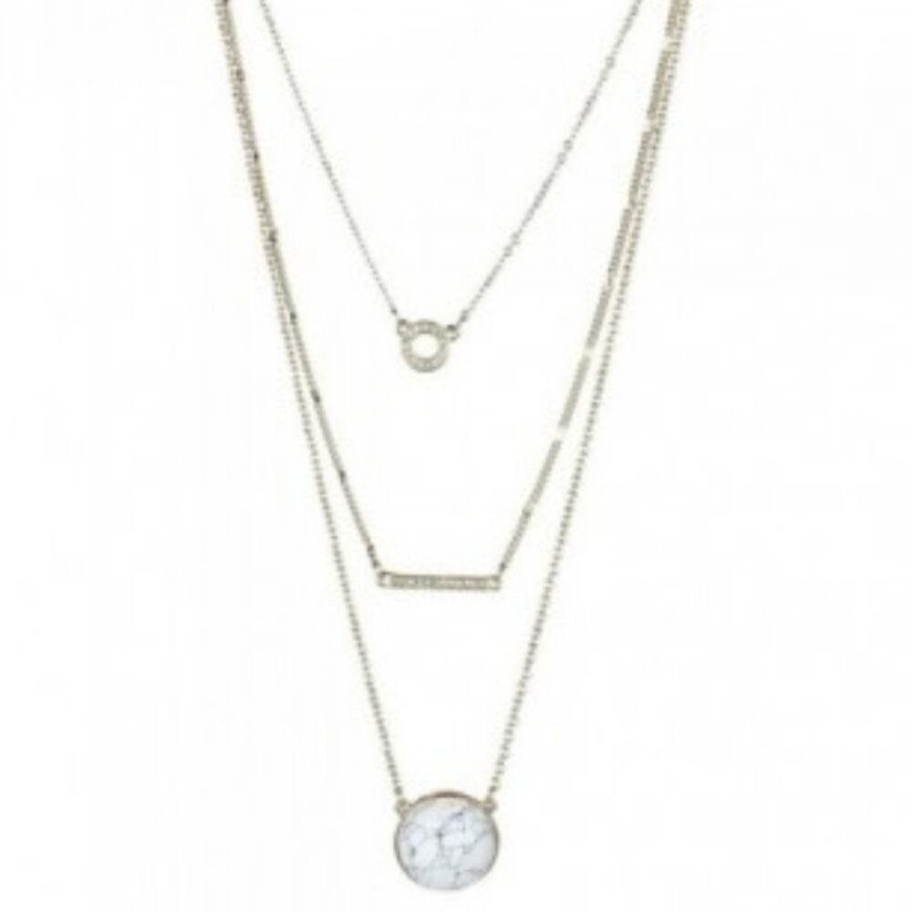 Womens Natural Stone Multilayer Pendant Long Chain Necklace 14K Gold Plated
